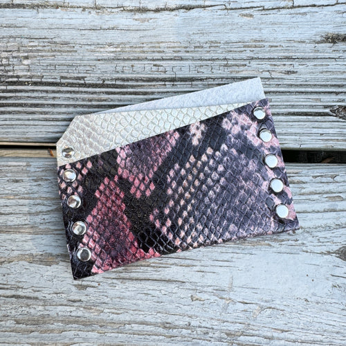 Card Wallet - Pink Snake with Silver
