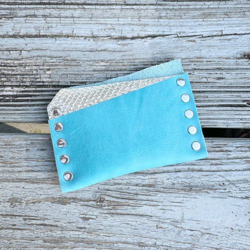 Card Wallet - Aqua with Champagne Scales