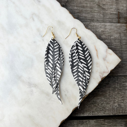 Wings of an Angel - Small - Mudcloth - Leather Earrings