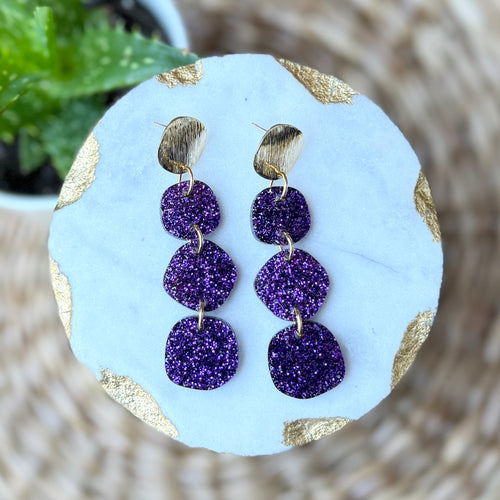 Boulder Stacks - Purple Glitter - Statement Earrings