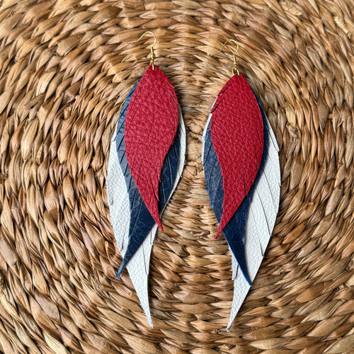 XL Wings of an Angel - Red + Blue + White- Leather Earrings
