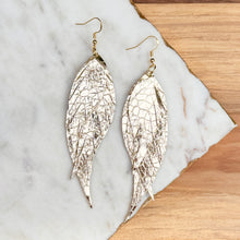Wings of an Angel - Small - Silvery Champagne Crackle Leather Earrings