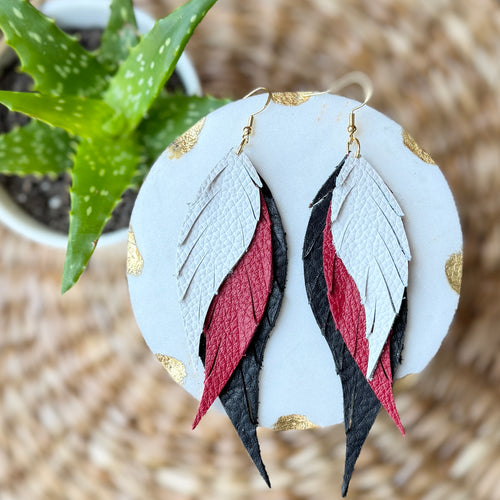 Wings of an Angel - White + Red + Black Leather Earrings