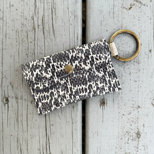Keychain Wallet - Snake Print with Antique Brass