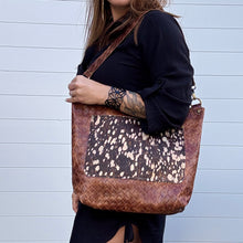 GO BIG Zippered Tote - Basketweave Brown + Rose Gold Acid Wash