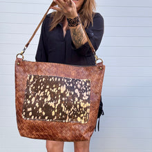 GO BIG Zippered Tote - Basketweave Brown + Rose Gold Acid Wash