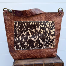 GO BIG Zippered Tote - Basketweave Brown + Rose Gold Acid Wash