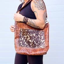 GO BIG Zippered Tote - Basketweave Brown + Rose Gold Acid Wash
