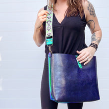 Go Anywhere Tote - Dark Blue Snake + Mermaid Iridescent