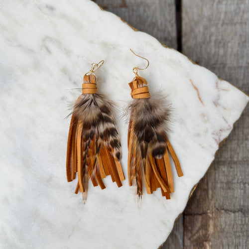 Boho Fringe - Short Camel Tassels with Feathers: 3