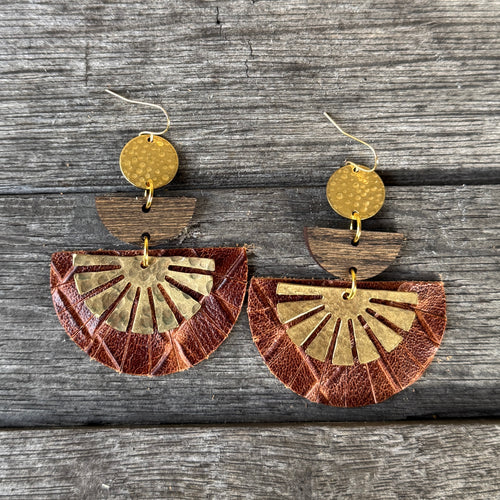 Taylor - Brown Basketweave - Leather + Brass Statement Earring