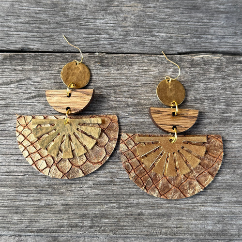 Taylor - Sunset Python - Leather + Brass Statement Earring