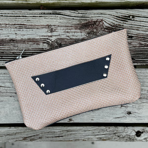 [raleigh leather] Clutch - Blush + Silver Embossed with Navy