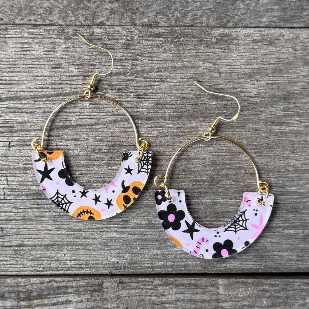 Remix Hoops - Pink Spiderwebs + Pumpkins
