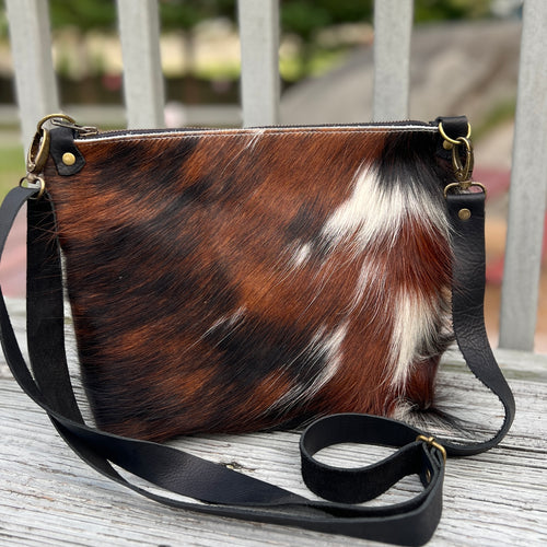 Fall - Just Go Zippered Crossbody Bag- Tricolor Cowhide & Black