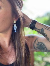 Blue + White Fish Earrings - Stud
