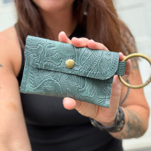 Keychain Wallet - Vintage Teal Embossed