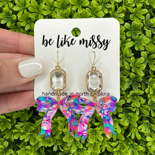 Audrey - Bow Earrings - Summer Floral - Acrylic Earrings