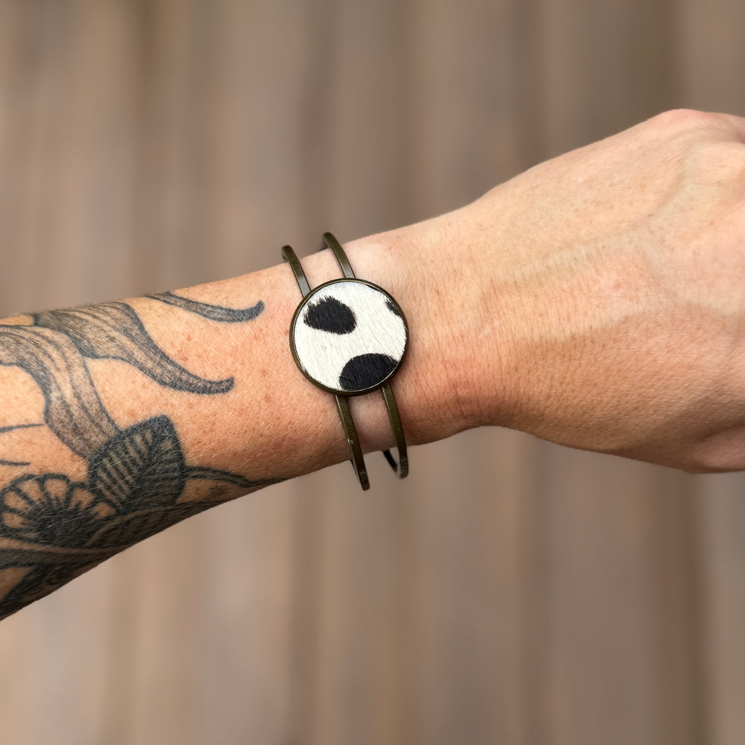 Cowhide Bangle - Black + White Cheetah