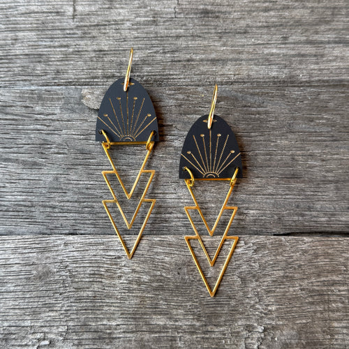 Aurora - Black Acrylic + Brass Earrings