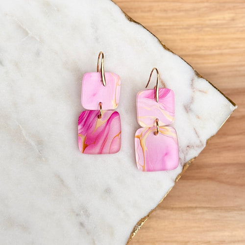 Mini Stacks - Pink Geode - Acrylic Earrings
