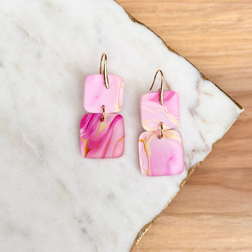 Mini Stacks - Pink Geode - Acrylic Earrings