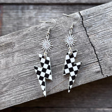 Lightning Bolt + Suns - Black and White Checkered - Earrings