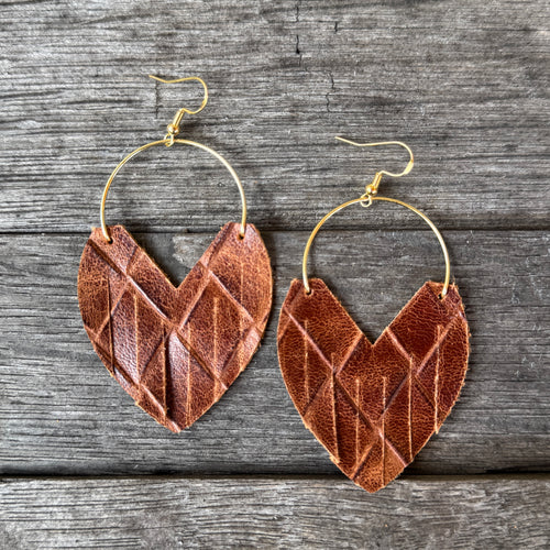 Glam Hoops - Brown Basketweave - Leather Earrings
