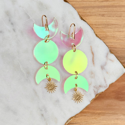 Moon Phases - Iridescent Acrylic Earrings