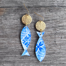 Blue + White Fish Earrings - Hook