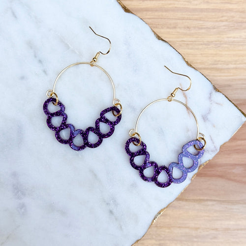 Teardrop Hoops - Purple Glitter - Acrylic Earrings