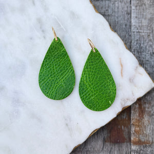 Teardrops - Bright Grassy Green - Leather Earrings