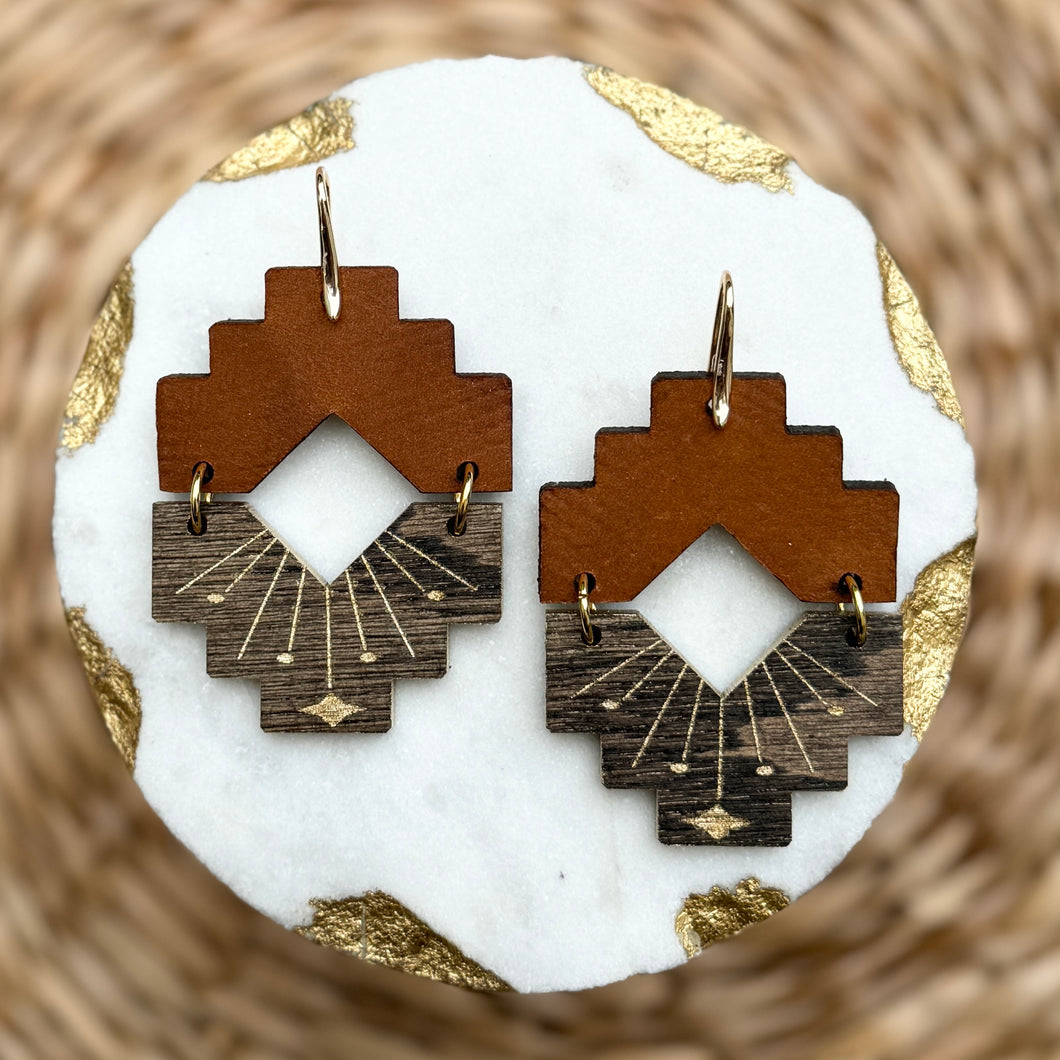 Montana - Dark Walnut - Wood + Leather Earrings