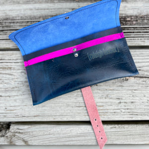 Leather Wallet - Glossy Blue + Metallic Pink