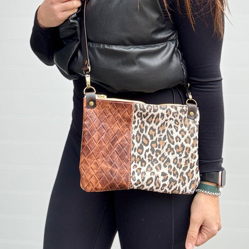 Go Small Miscellany Zippered Crossbody - Basketweave + Leopard