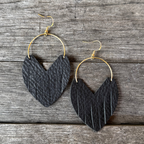 Glam Hoops - Black - Leather Earrings