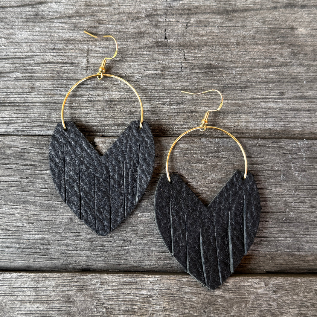 Glam Hoops - Black - Leather Earrings