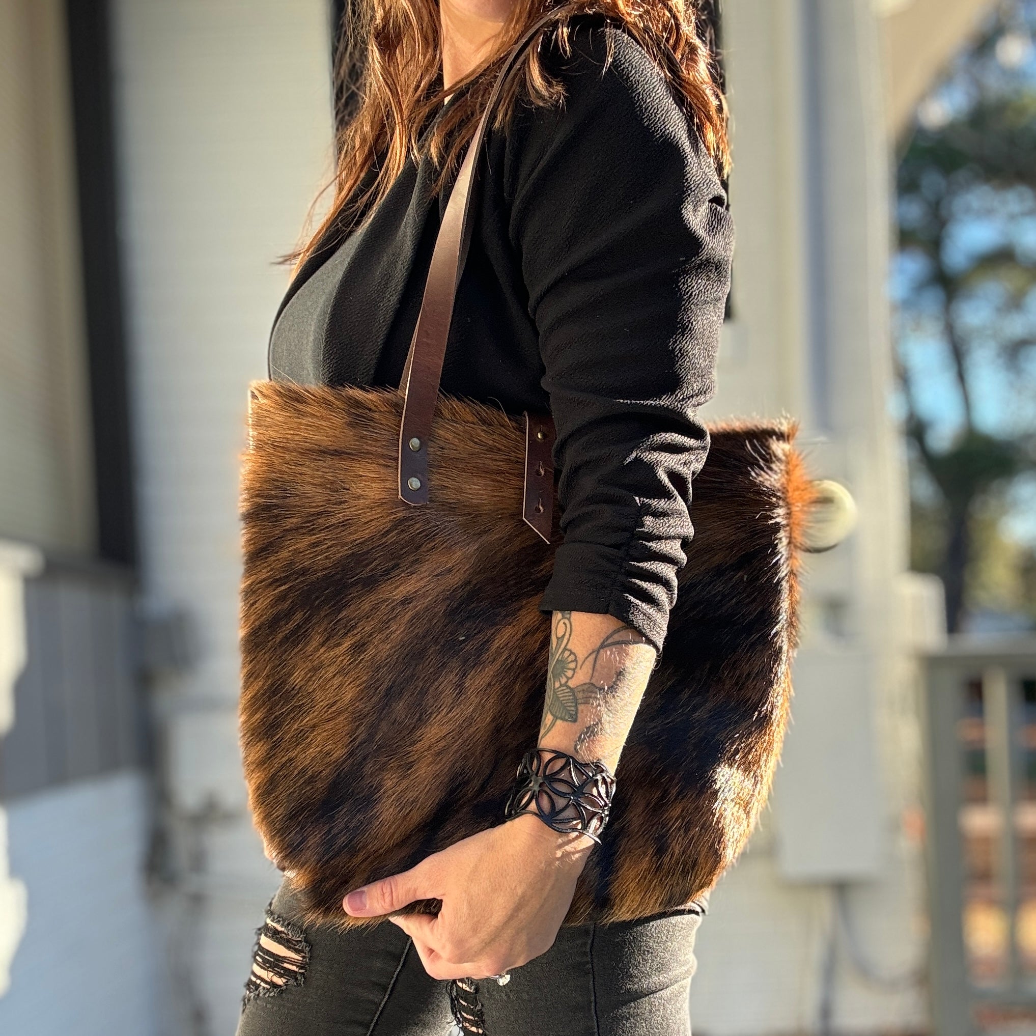 BRINDLE COWHIDE HANDBAG Leather deals