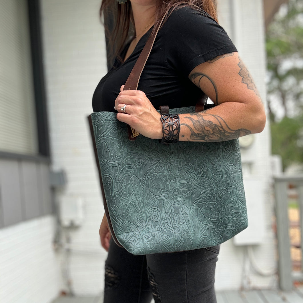 Tall Tote - Vintage Teal Embossed