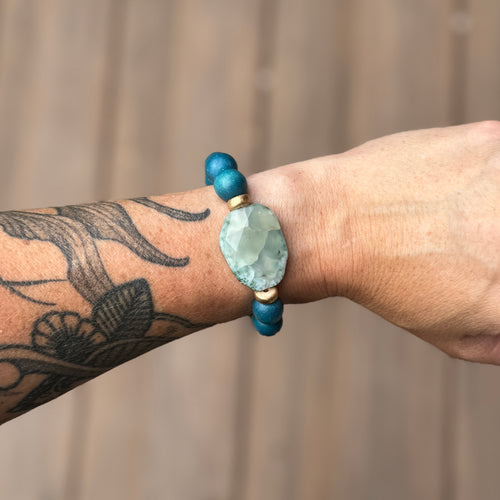Beaded Bracelet - Teal Wood with Agate