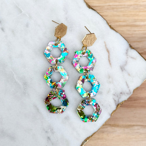 Hex Stacks - Party Glitter - Acrylic Earrings