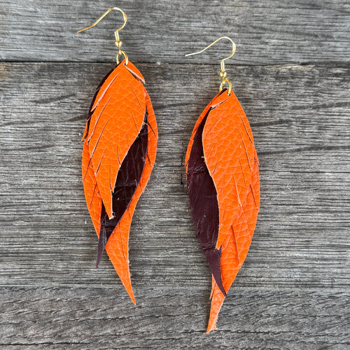 Wings of an Angel - GAMEDAY - Orange + Maroon - Leather Earrings