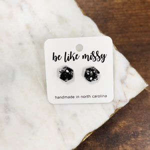 Stud Earrings - Hex Studs - Black Tie Glitter