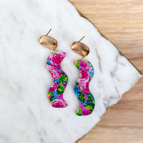 Wave Drops - Lily Floral - Acrylic Earrings