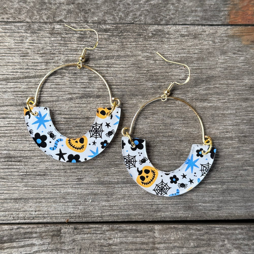 Remix Hoops - Blue Spiderwebs + Pumpkins