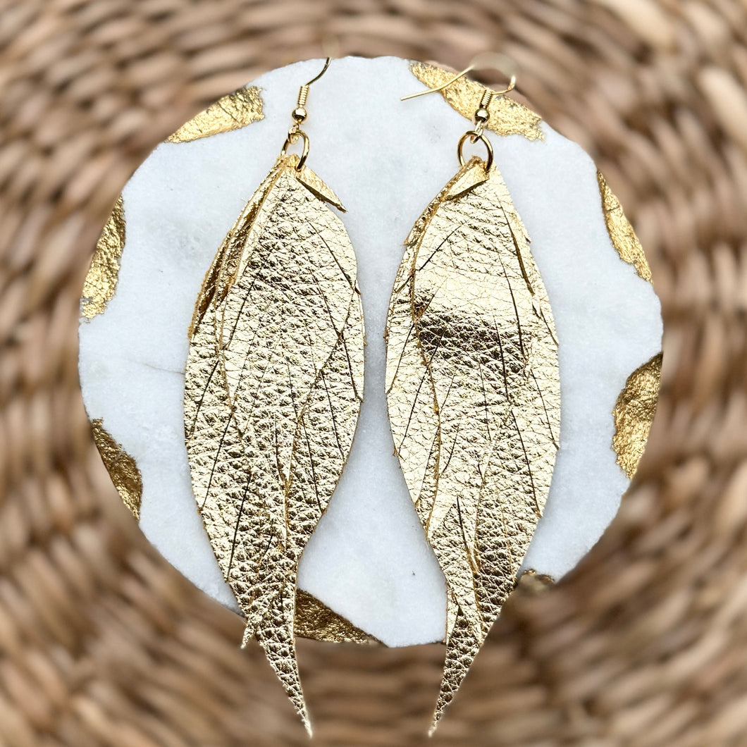 Wings of an Angel - Metallic Gold - Leather Earrings