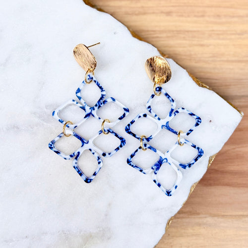 Positano Drops - Blue + White - Acrylic Earrings