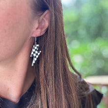 Lightning Bolt - Black and White Checkered - Earrings