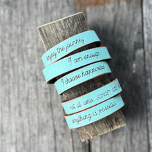 Distressed Leather Mantra Cuffs