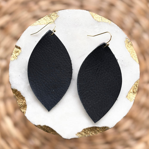 Leather Leaf - Navy - Leather Earrings